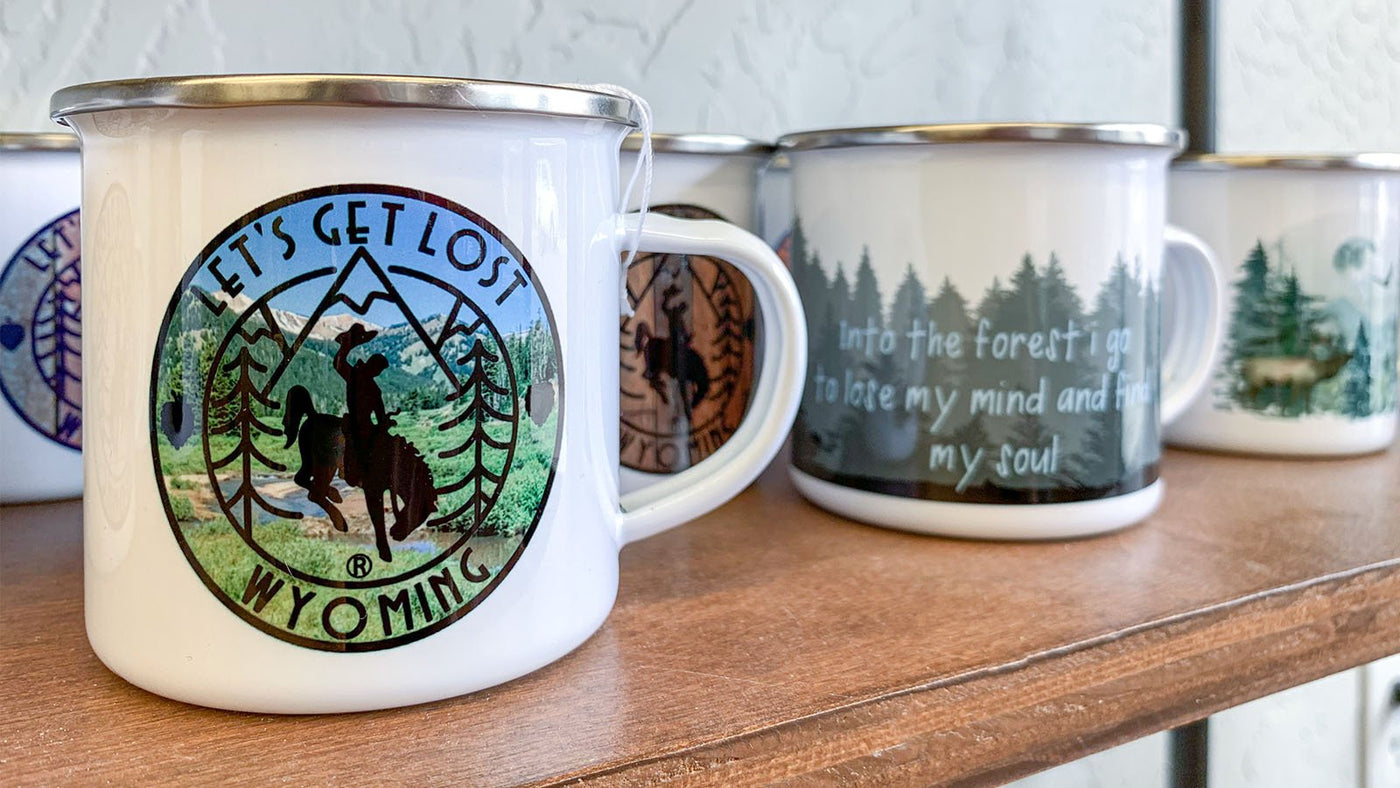 Mack and Co has all kinds of fun coffee mugs made of glass, metal, pottery, and plastic. 